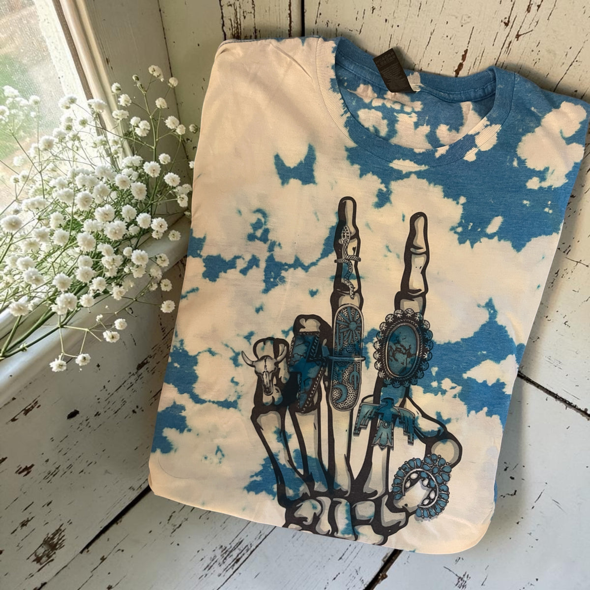 Ready to ship large western skeleton turquoise tshirt