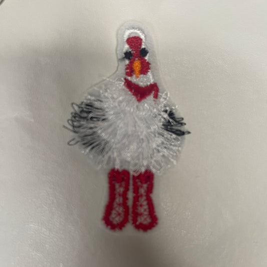 Fuzzy Boots chicken 1 iron on embroidered patch