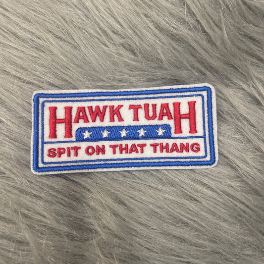 Hawk Tuah rectangle iron on patch