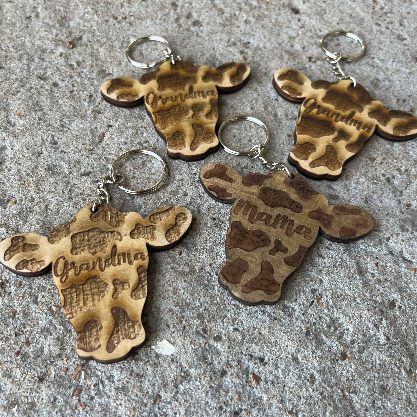 Engraved cow print keychain