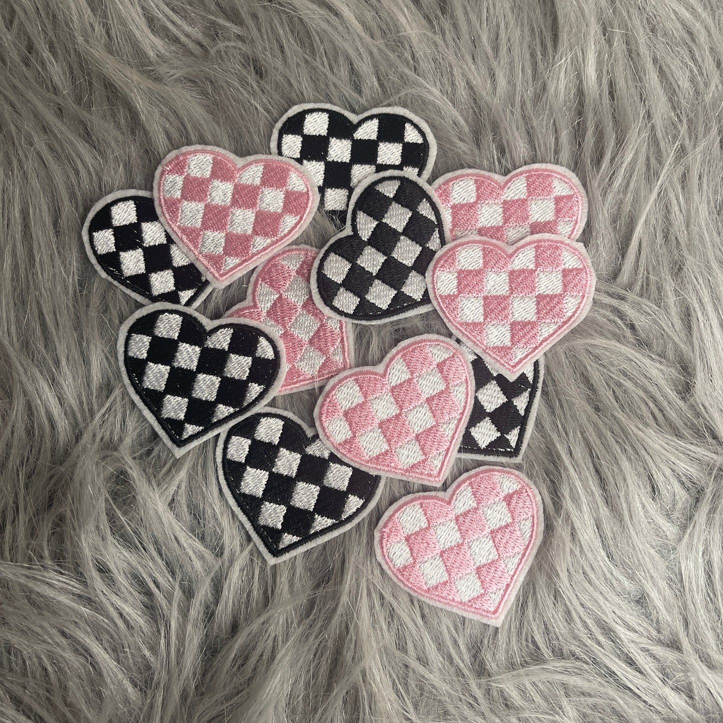 Checkered heart Iron on embroidered patch