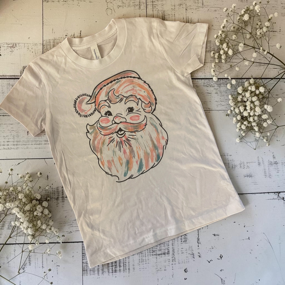 Ready to ship kids small white Santa Claus tee