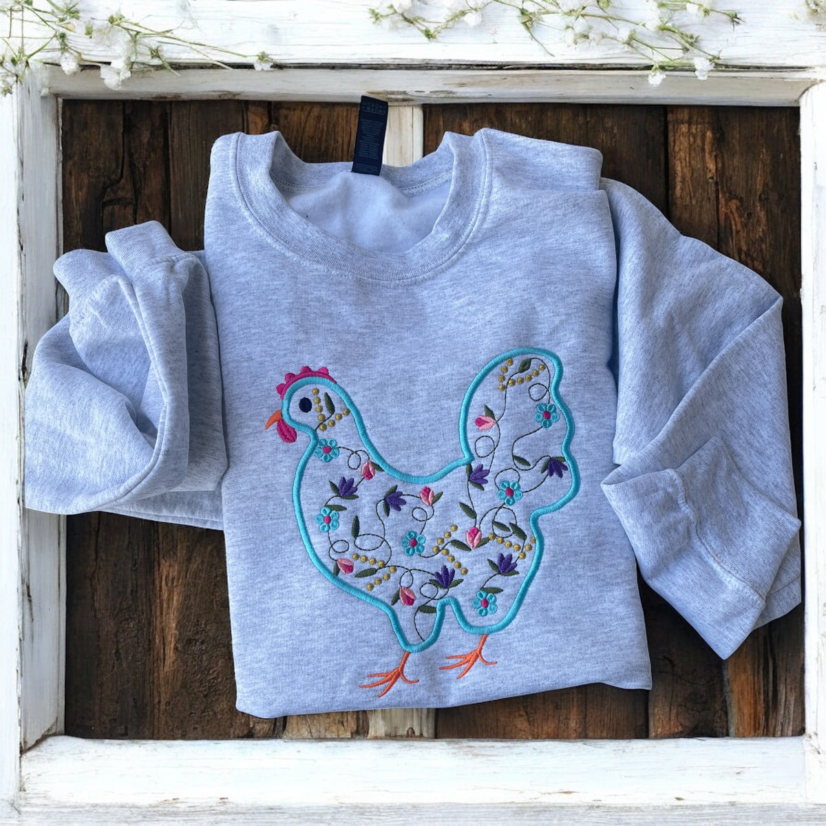 YOUTH Floral Chicken Embroidered Sweatshirt