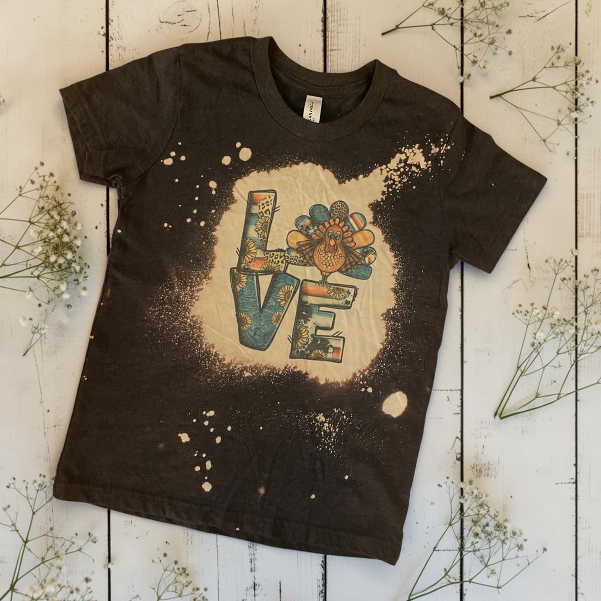 Ready to ship kids small bleached LOVE tee