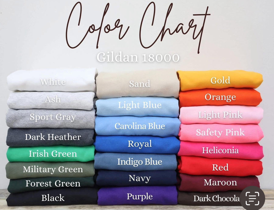 Color chart for Gildan 18000 fabric with folded towels in various colors.