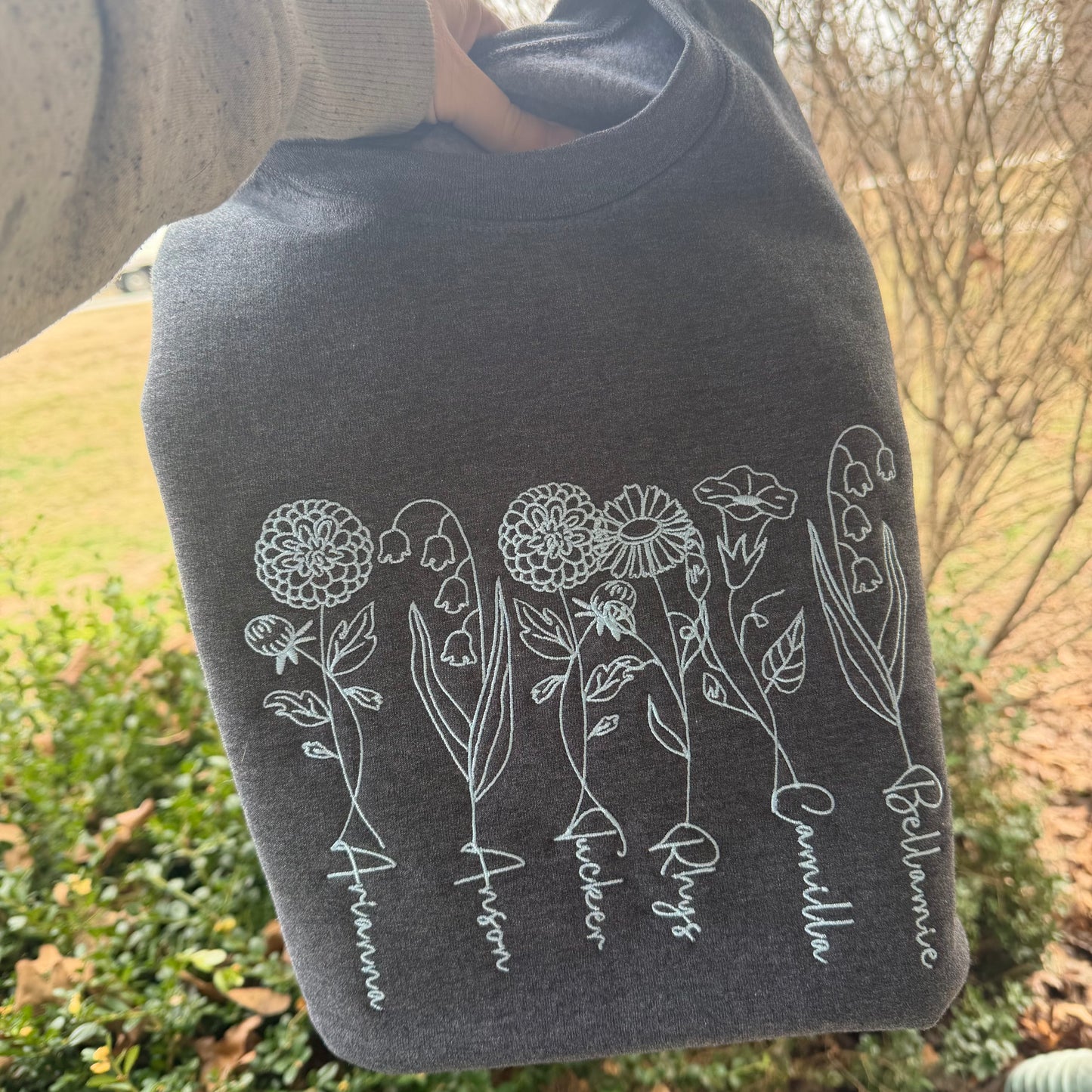 Birth month Floral embroidered crew neck