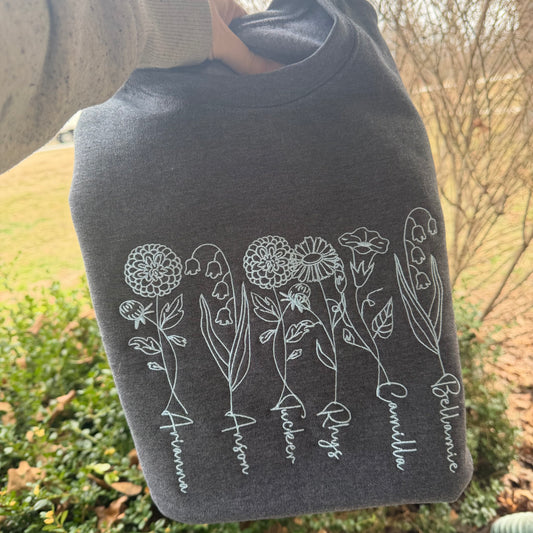 Birth month Floral embroidered crew neck