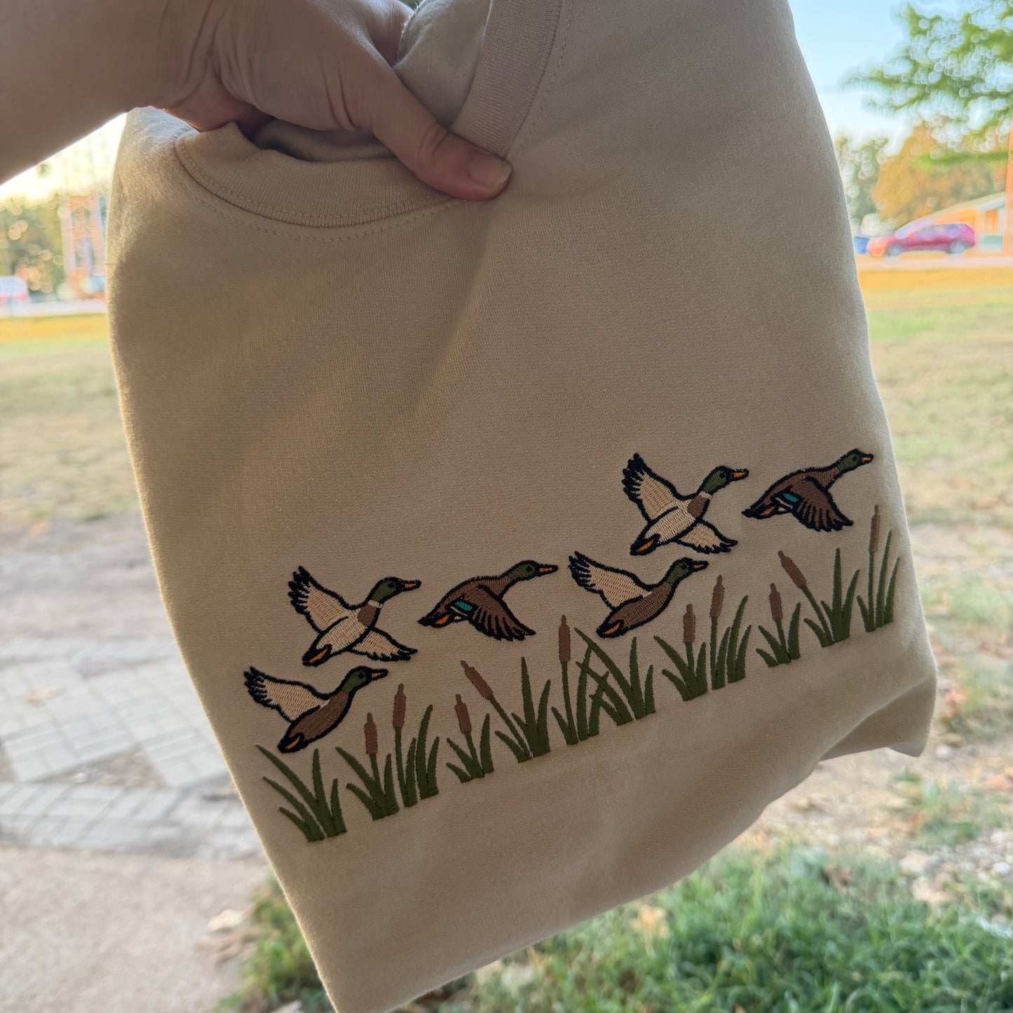 Flying Mallards & Cattails Embroidered Sweatshirt