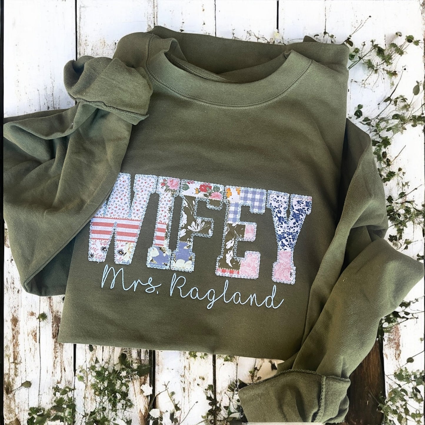 Floral Patchwork WIFEY Sweatshirt – Personalized Mrs. Crewneck