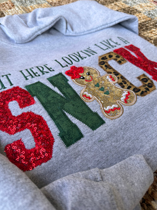 With cow print - Original Gingerbread “Snack” Appliqué Christmas Sweatshirt