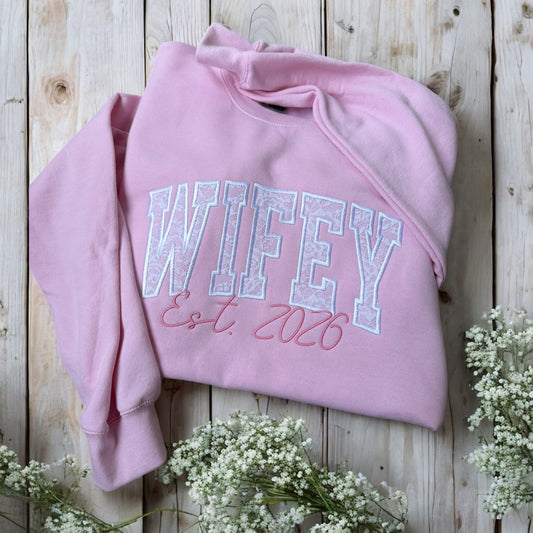 WIFEY satin Lace Appliqué Sweatshirt