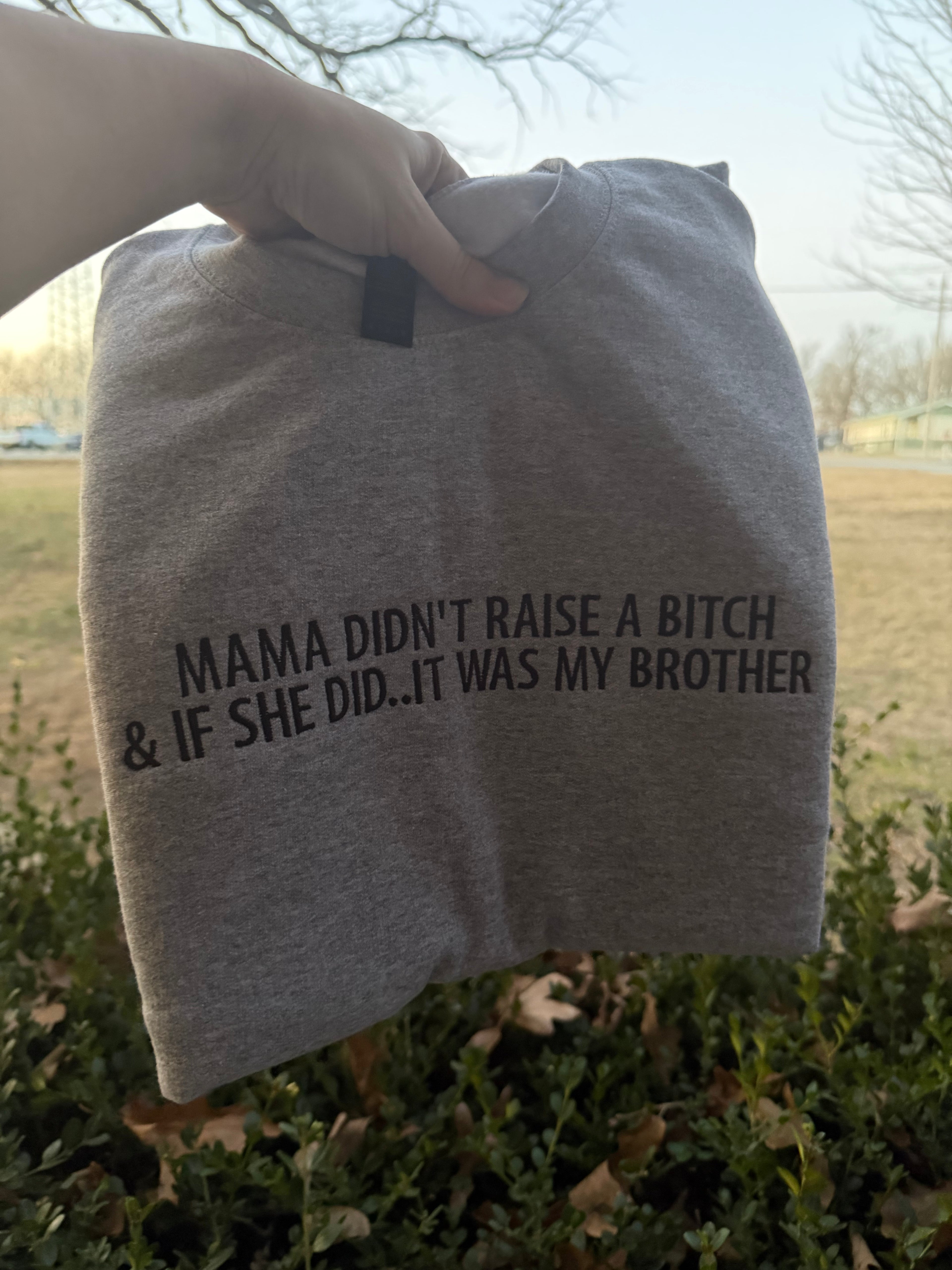 Mama Didn’t Raise a B*tch Crewneck | Funny Sibling Sweatshirt | Sarcastic Quote Pullover