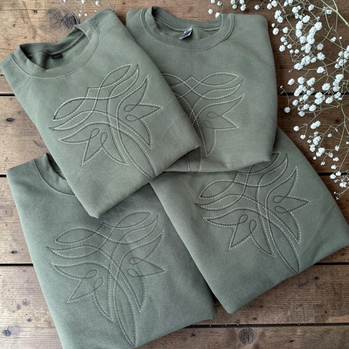 Boot Stitch Embroidered Sweatshirt – Western Line Art Crewneck