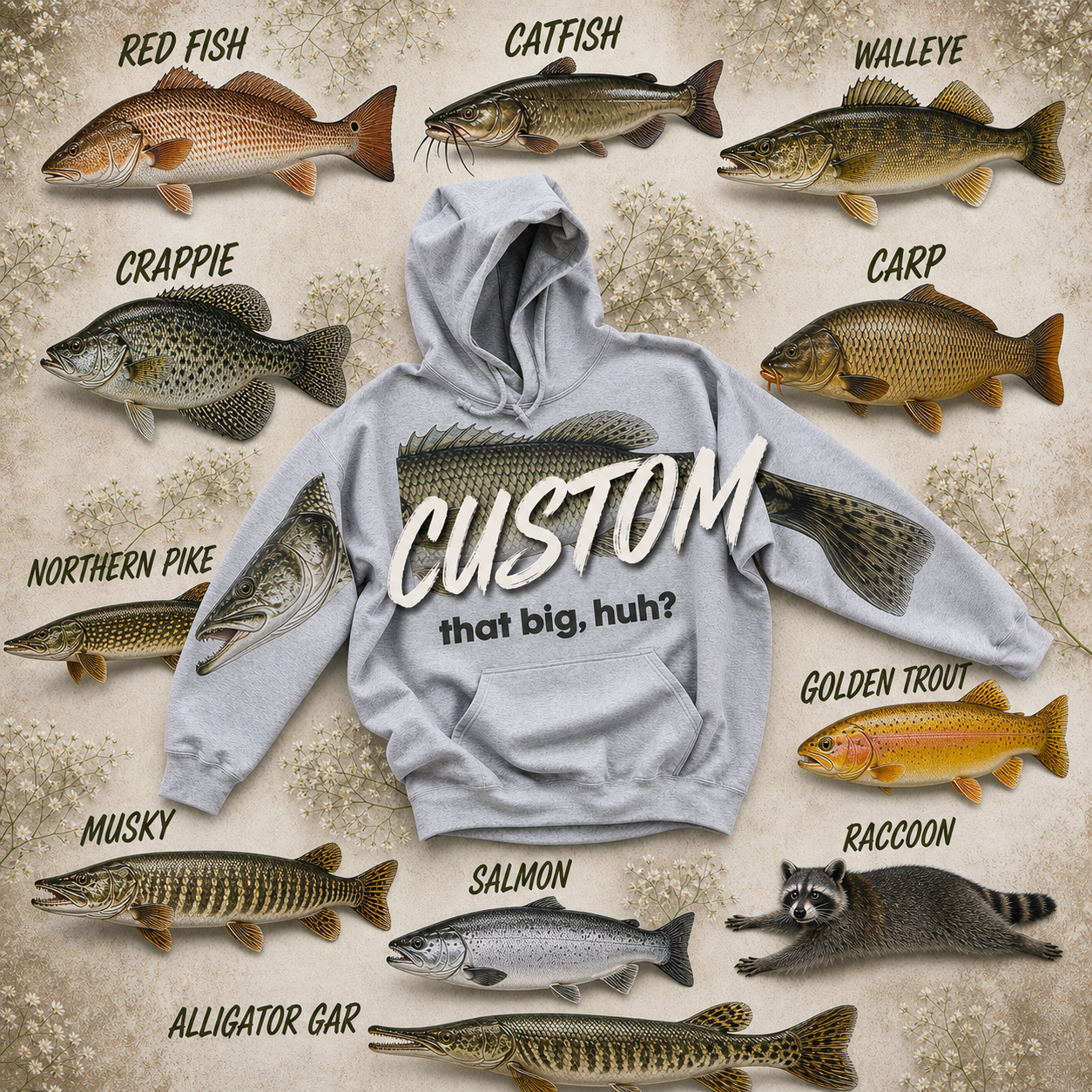 YOUTH CUSTOM Fish Story Hoodie or Sweatshirt M