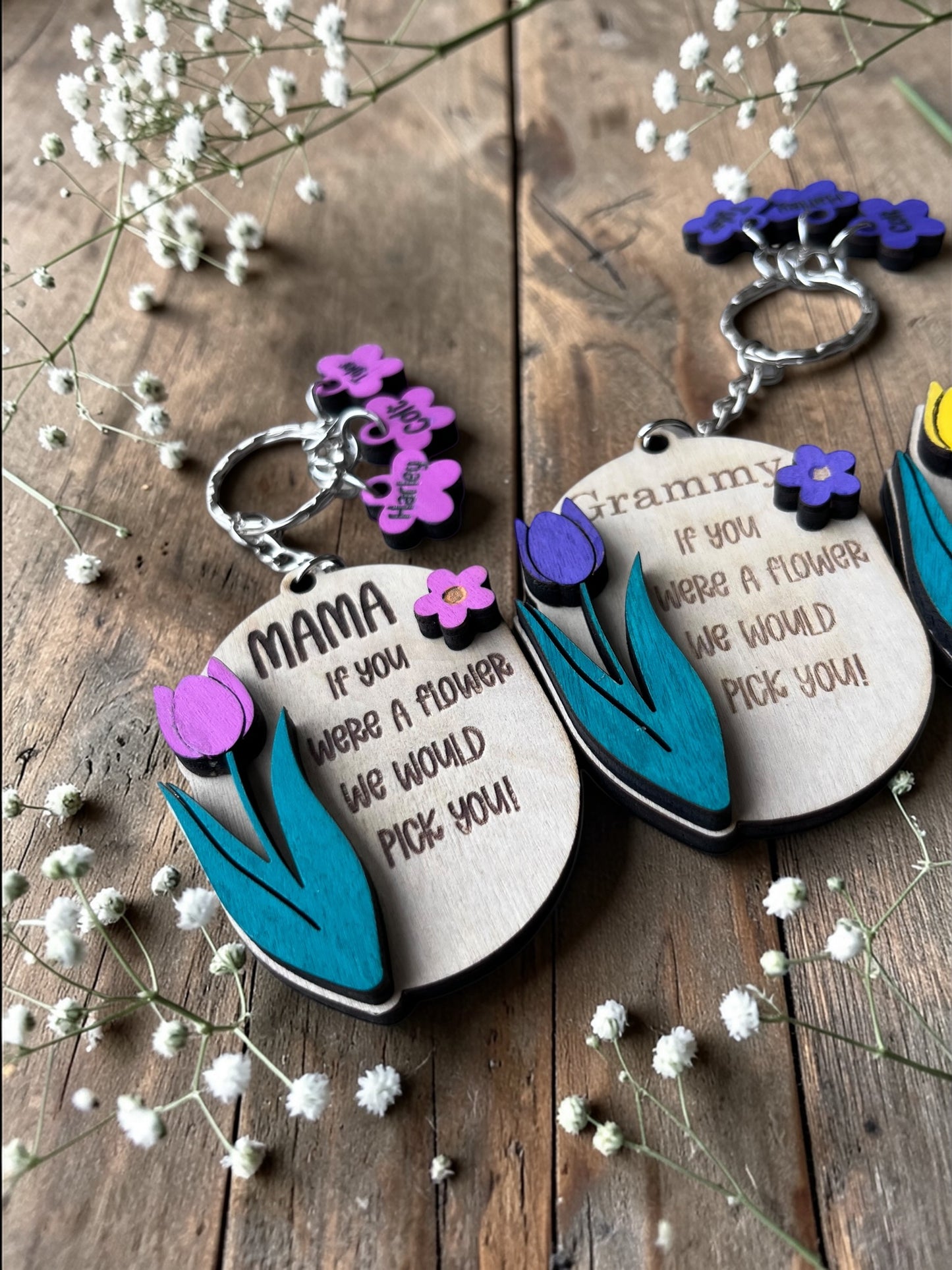 Personalized Mama / Grandma Floral Keychain