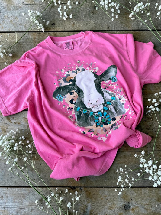 Turquoise Highland Cow Graphic Tee