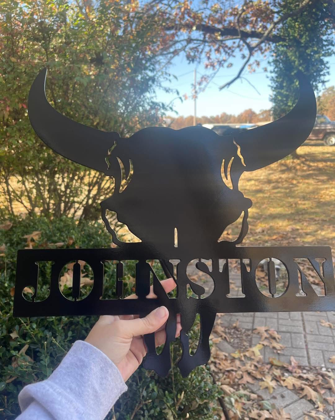 Metal Bull skull name sign