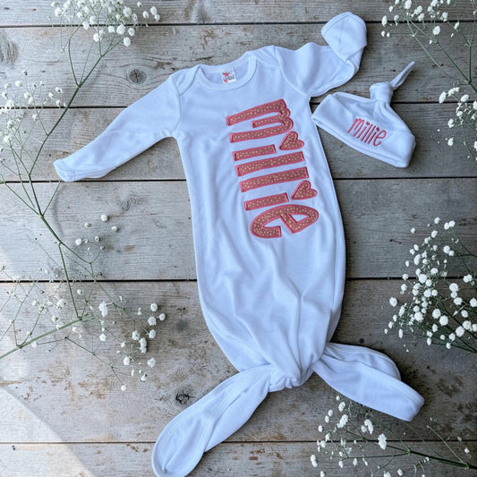 Personalized Baby Knotted Gown & Hat Set