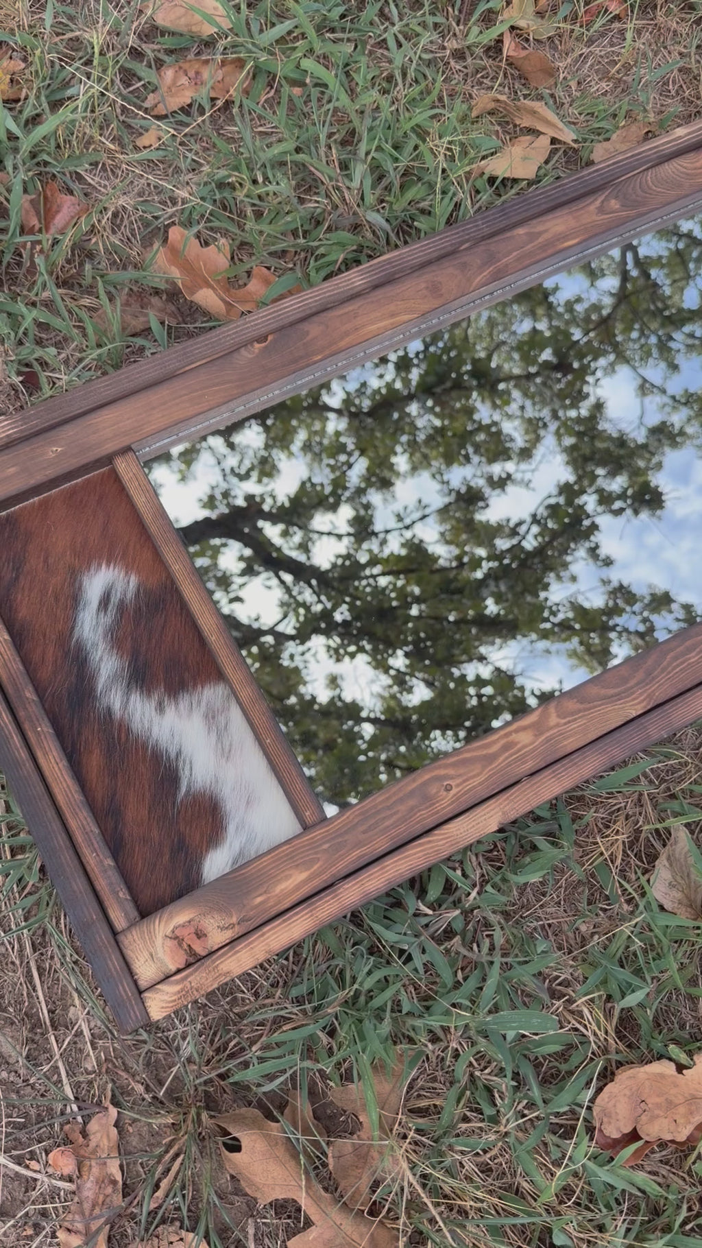 Handmade Western Cowhide & Burned Wood long Mirror