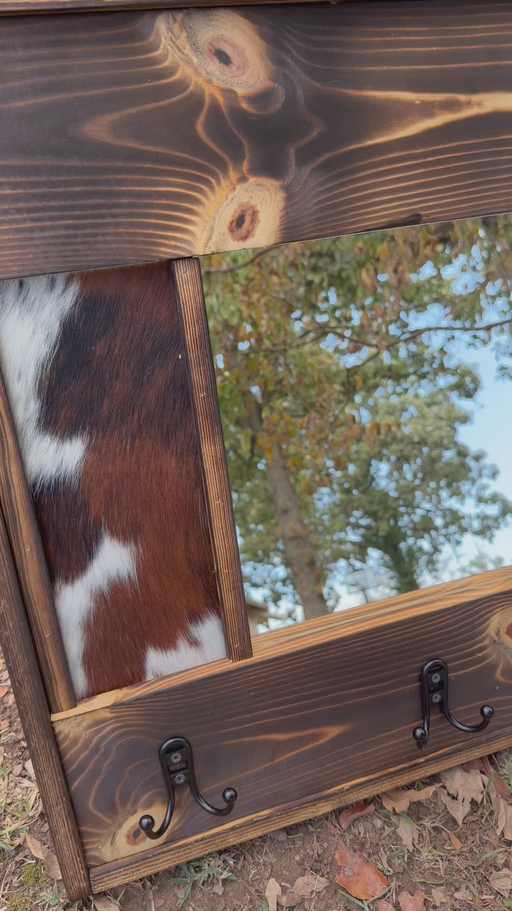 Handmade Western Cowhide Mirror with hooks